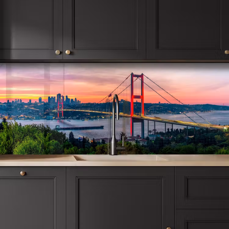 Küchenrückwand - Brücke - Rot - Skyline - Wasser — 6