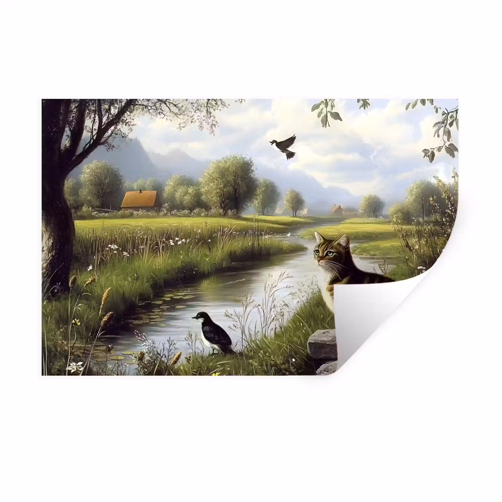 Wandtattoo – Katze - Bach - Wiese — 1