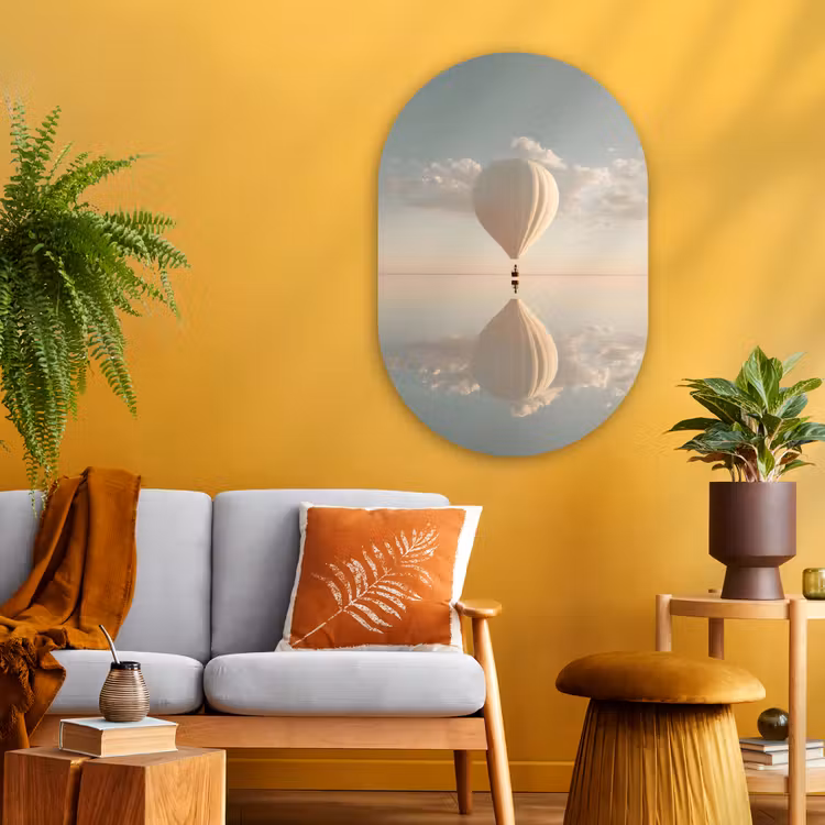 Glasbild Oval - Heißluftballon - Wolken - Wasser - Blau — 3