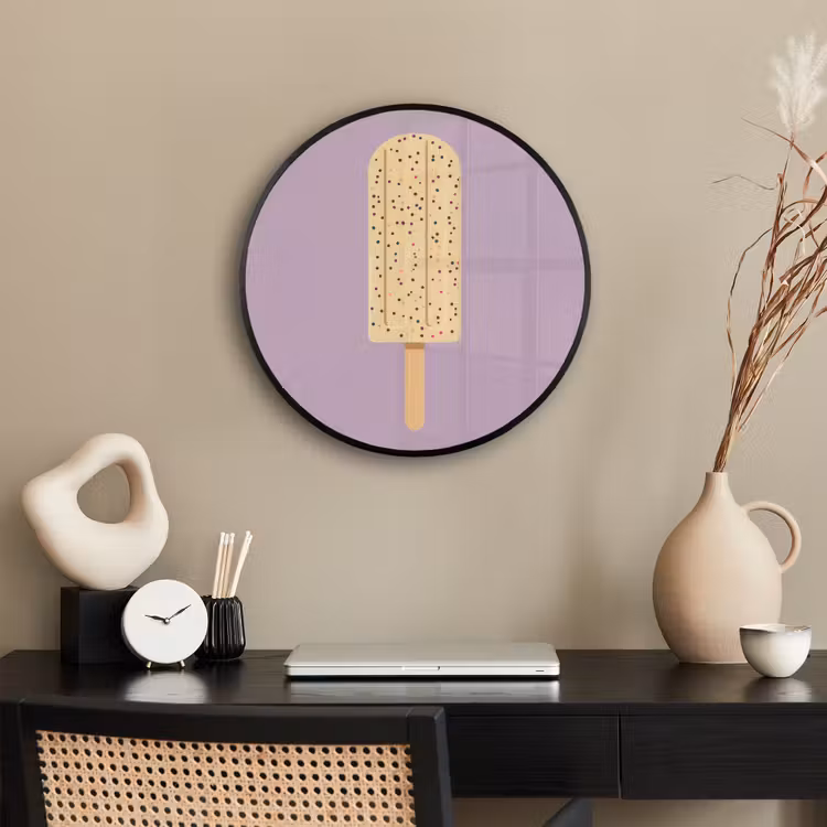 Poster im Rahmen Rund - Beige - Eiscreme - Sprenkeln — 3