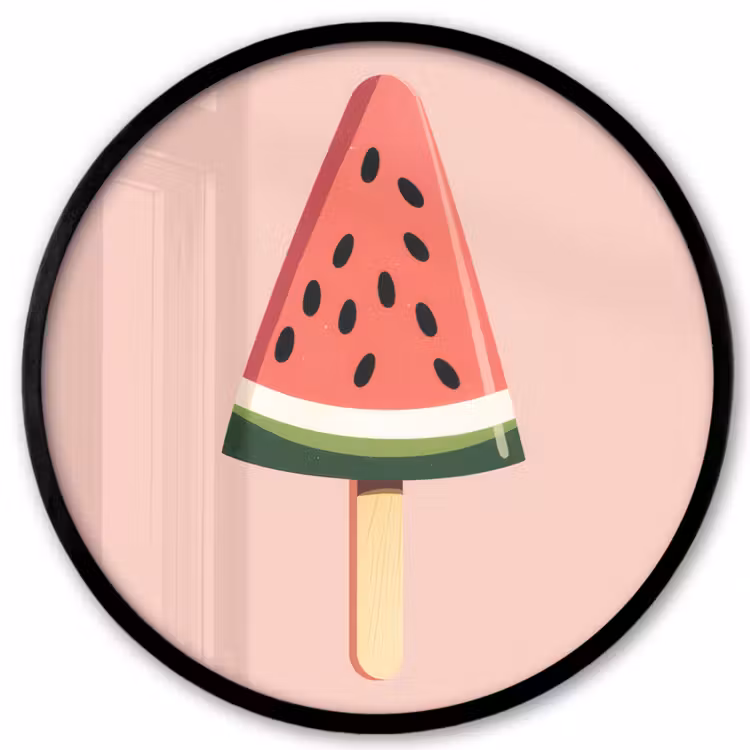 Poster im Rahmen Rund - Wassermelone - Eiscreme - Kerne - Rot — 1