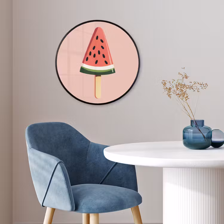 Poster im Rahmen Rund - Wassermelone - Eiscreme - Kerne - Rot — 4
