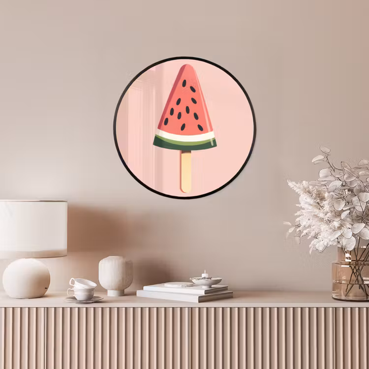 Poster im Rahmen Rund - Wassermelone - Eiscreme - Kerne - Rot — 5