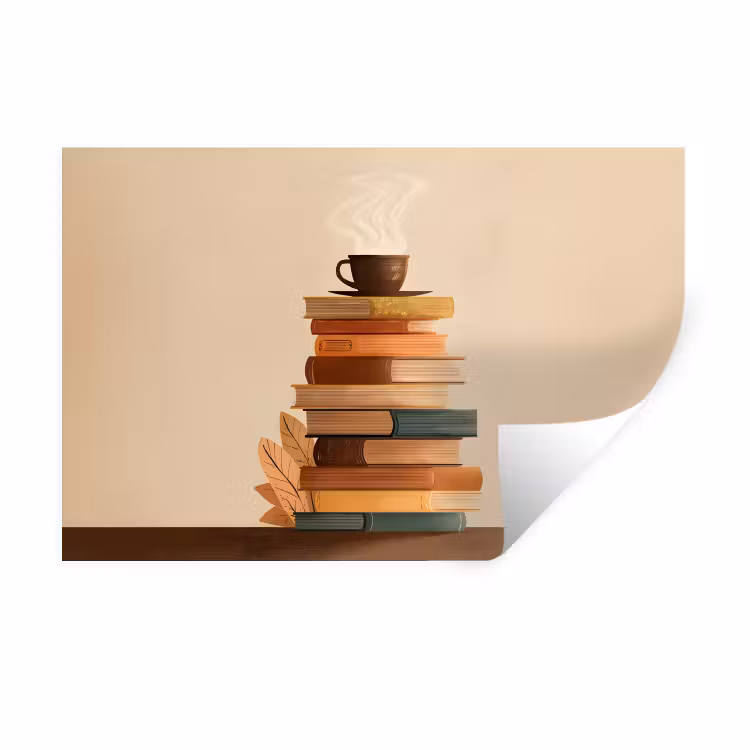 Wandtattoo – Bücher - Turm - Kaffee - Beige — 1