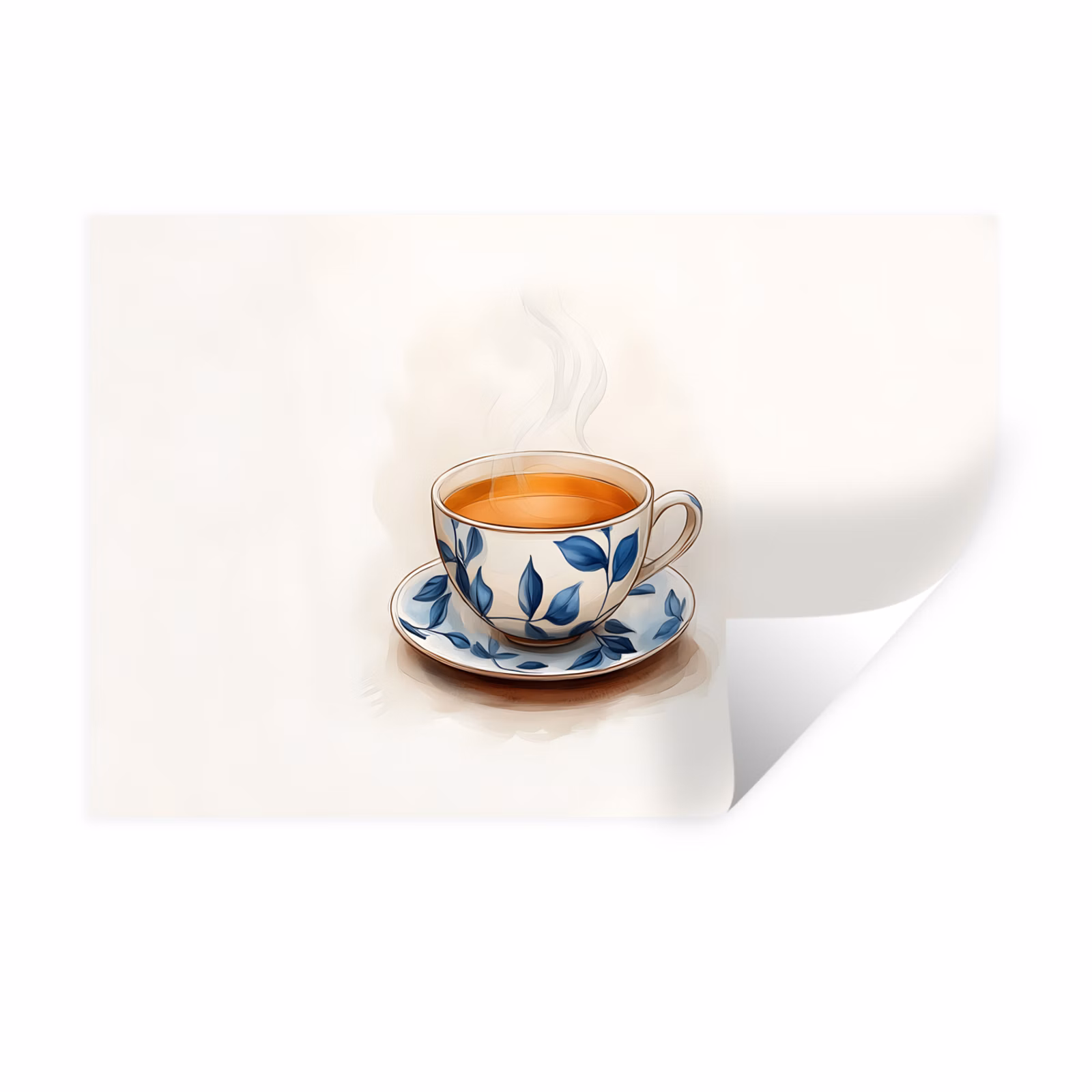 Wandtattoo – Teetasse - Blätter - Blau — 1