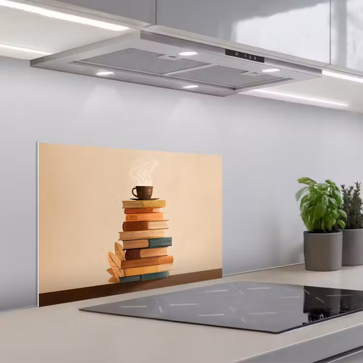 Spritzschutz Küche - Bücher - Turm - Kaffee - Beige — 1