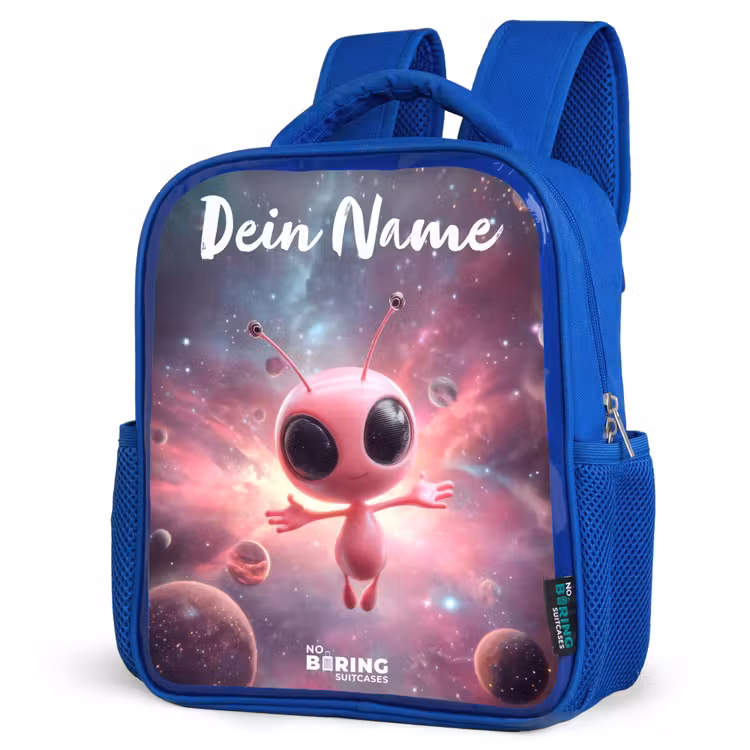 Kinderrucksack mit Namen - Blau - Rosa Alien im Sternennebel — 8