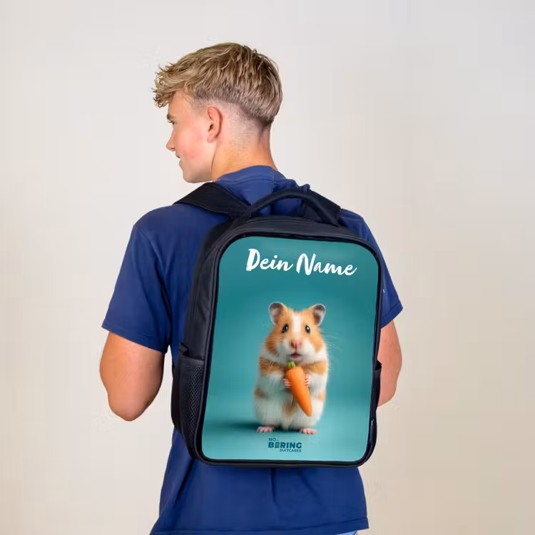 Kinderrucksack mit Namen - Schwarz - Hamster - Karotte - Tier — 5