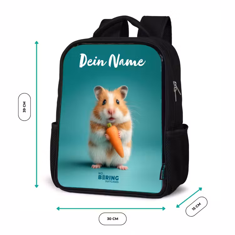 Kinderrucksack mit Namen - Schwarz - Hamster - Karotte - Tier — 8