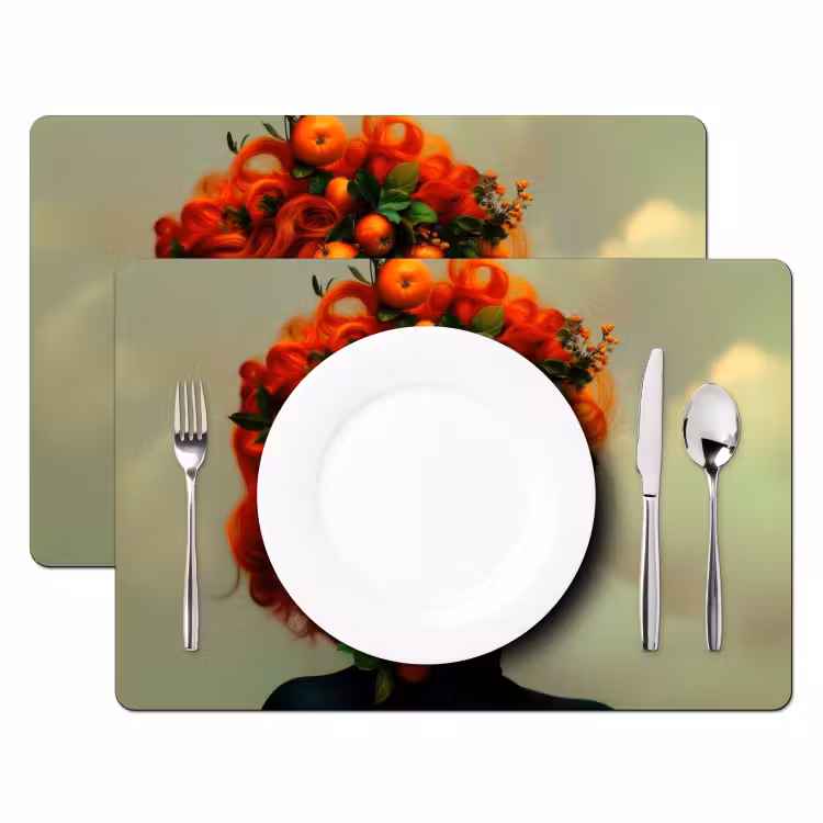 Tischset - 6 Stück - Frau - Äpfel - Rot - Blätter — 2