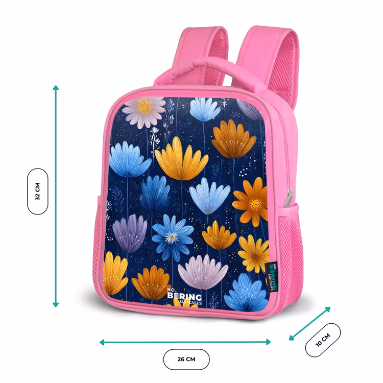 Rucksack Kind - Rosa - Blumen auf dunkelblauem Hintergrund — 4