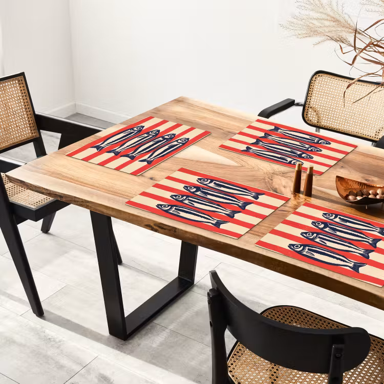 Tischset - 6 Stück - Sardinen - Rot und beige gestreift — 3