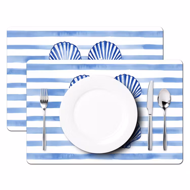 Tischset - 6 Stück - Vier Muscheln - Blau - Weiß - Gestreift — 2