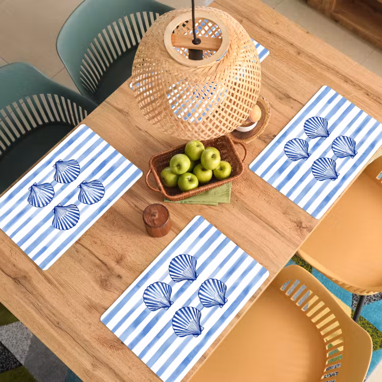Tischset - 6 Stück - Vier Muscheln - Blau - Weiß - Gestreift — 4
