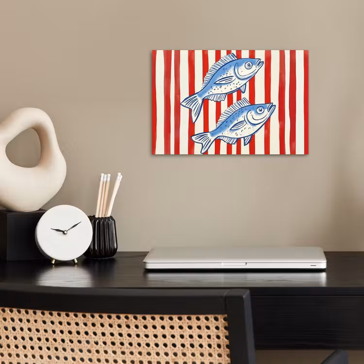 Poster - Fisch - Vertikale Streifen - Blau - Rot — 2