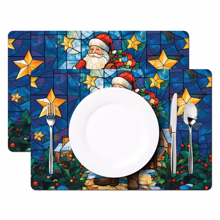 Tischset - 6 Stück - Weihnachtsmann - Glas - Farbenfroh — 2