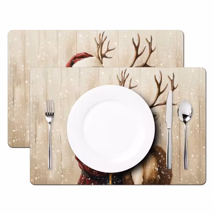 Tischset - 6 Stück - Weihnachtsmann - Rentier - Schnee - Bunt — 2