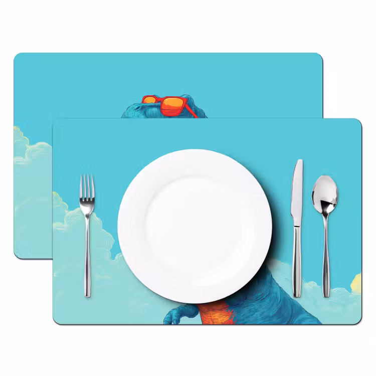 Tischset - 6 Stück - T-Rex - Blau - Wolken - Sonnenbrille — 2
