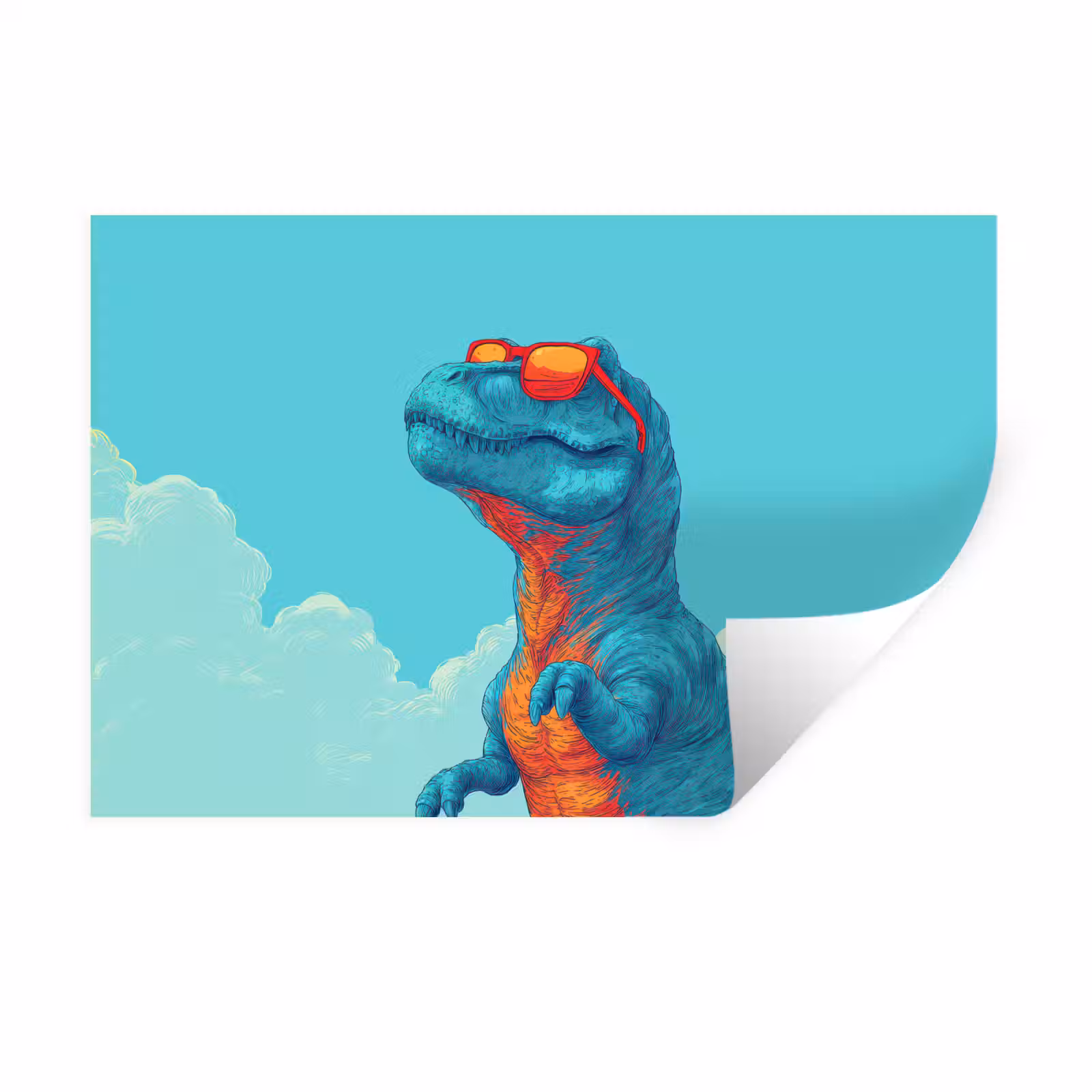 Wandtattoo – T-Rex - Blau - Wolken - Sonnenbrille — 1