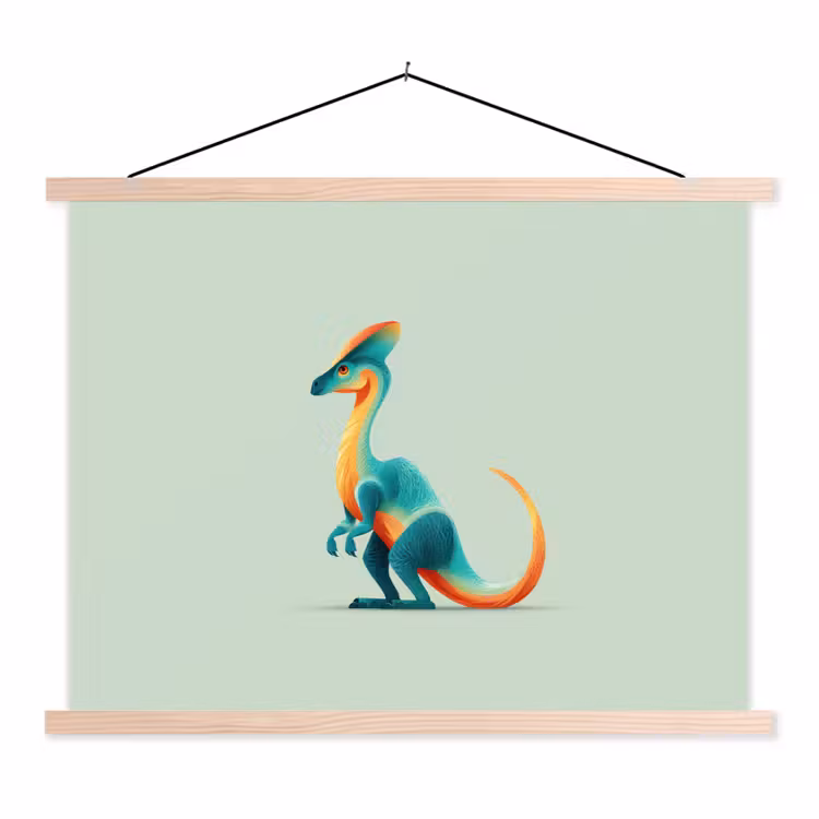 Stoffbild - Schwanz - Dino - Minimalistisch - Blau — 1