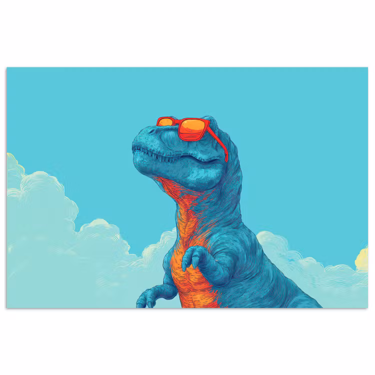 Poster - T-Rex - Blau - Wolken - Sonnenbrille — 1