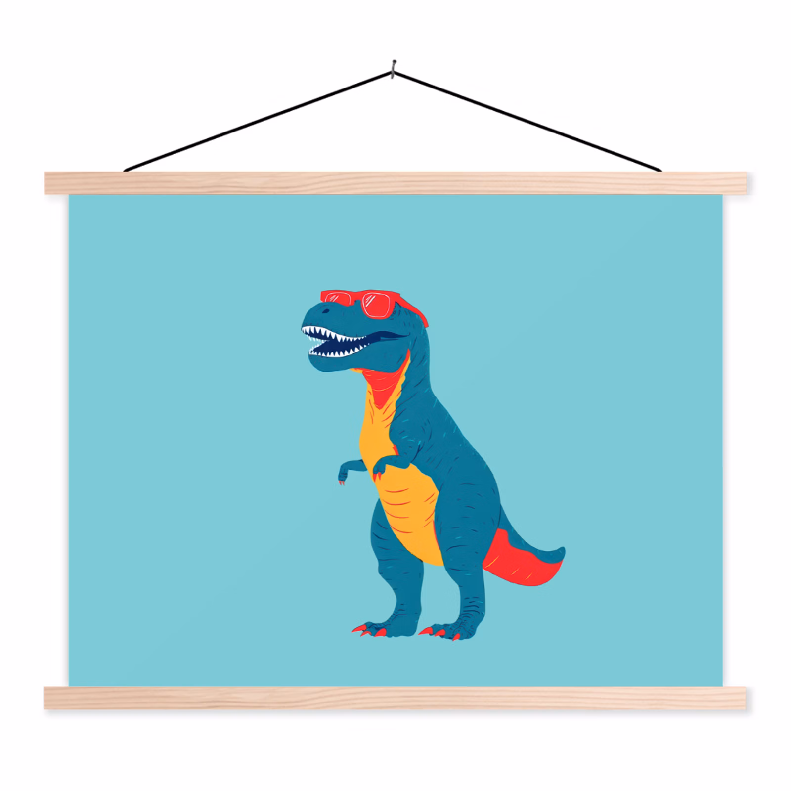 Stoffbild - Dinosaurier - Blau - Sonnenbrille — 1