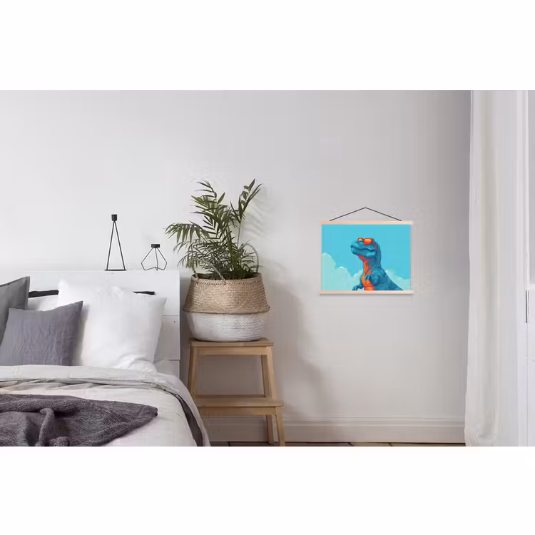 Stoffbild - T-Rex - Blau - Wolken - Sonnenbrille — 3