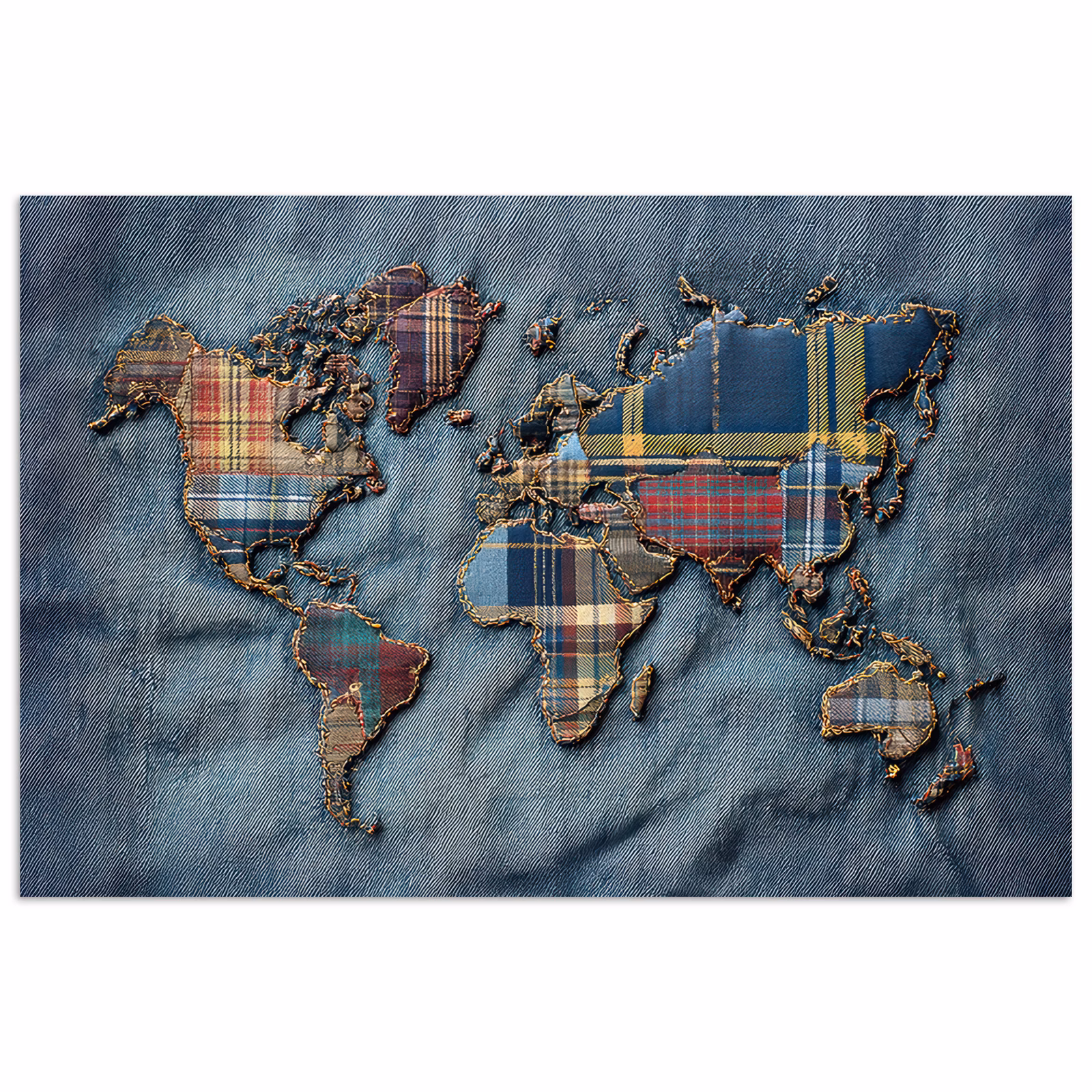 Poster - Weltkarte - Denim - Textilien — 1