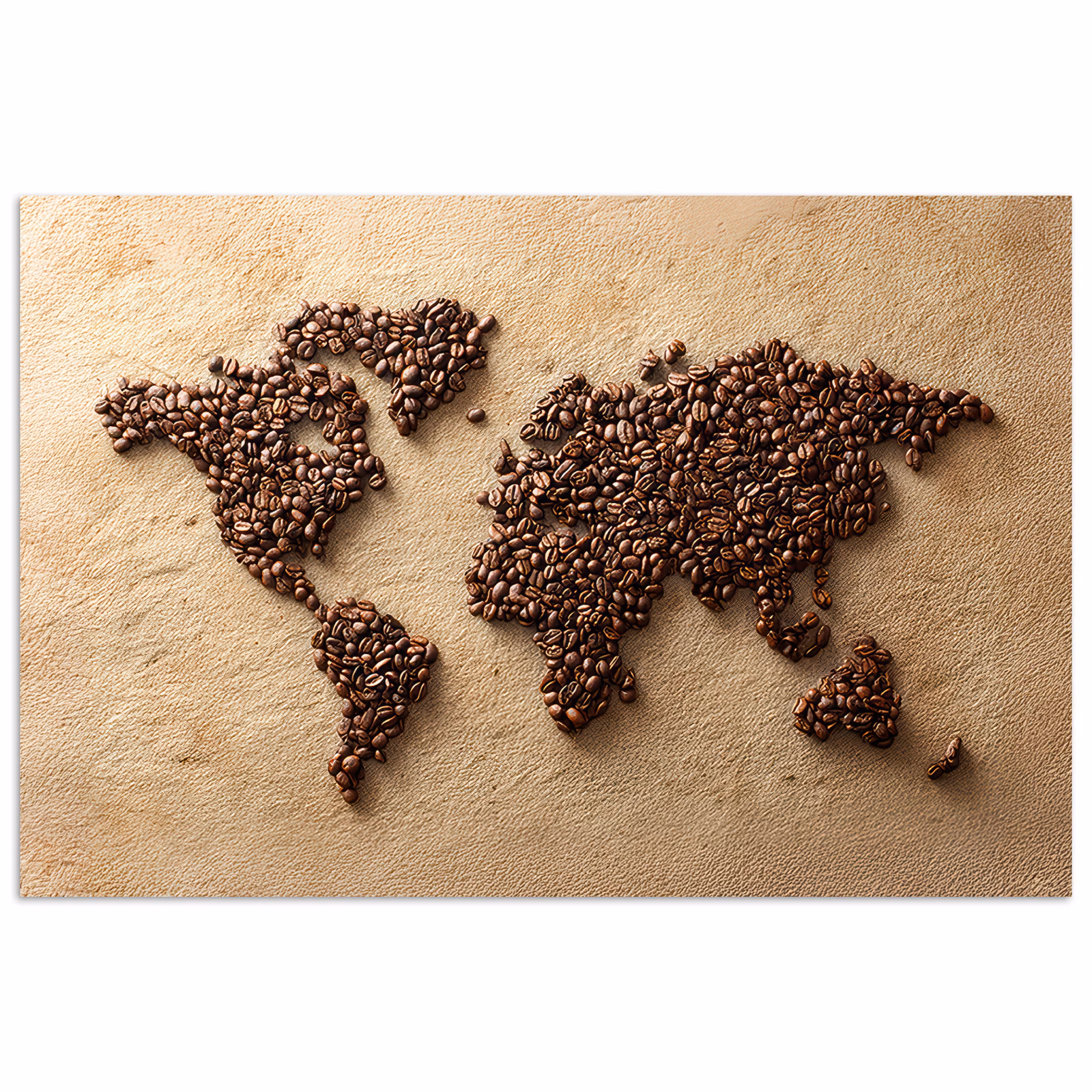 Poster - Weltkarte - Sandfarbe - Kaffeebohnen — 1