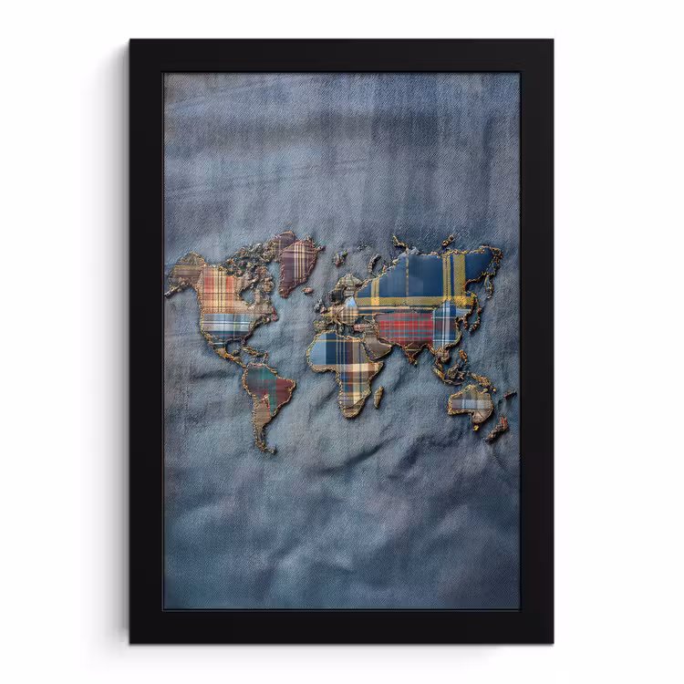 Bilder mit Rahmen - Weltkarte - Denim - Textilien — 1