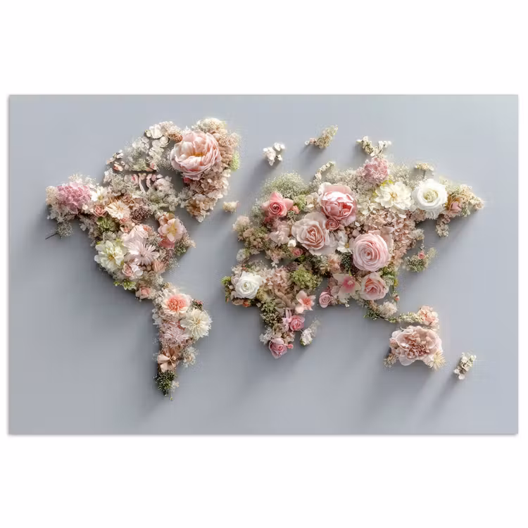 Poster - Weltkarte - Rosen - Rosa — 1