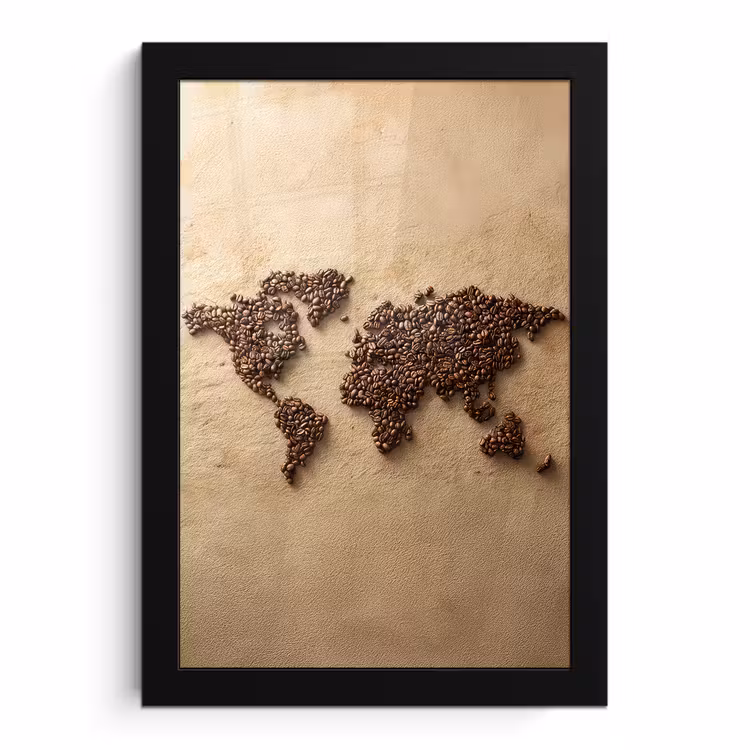 Bilder mit Rahmen - Weltkarte - Sandfarbe - Kaffeebohnen — 1
