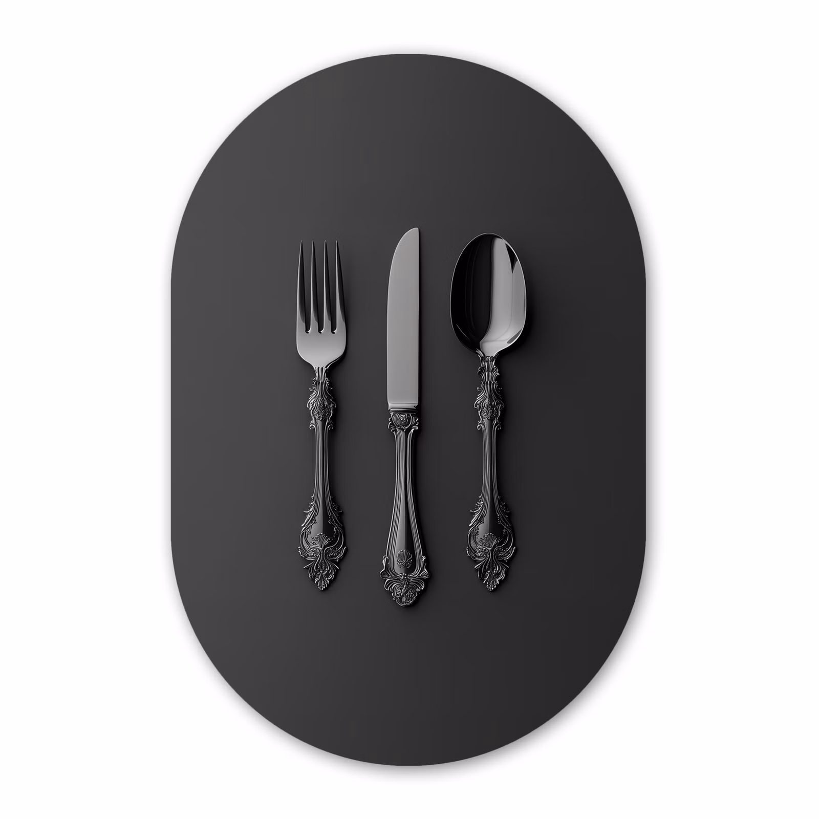 Glasbild Oval - Besteck - Schwarz — 1
