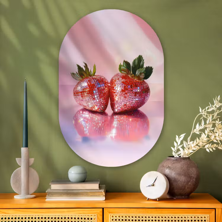 Glasbild Oval - Disco - Obst - Glitzer - Erdbeere — 2