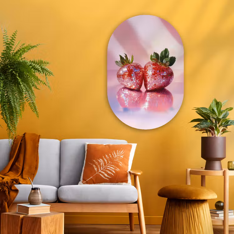 Glasbild Oval - Disco - Obst - Glitzer - Erdbeere — 3