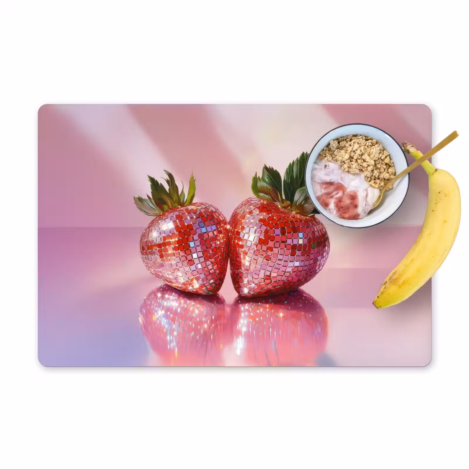 Tischset - 6 Stück - Disco - Obst - Glitzer - Erdbeere — 1