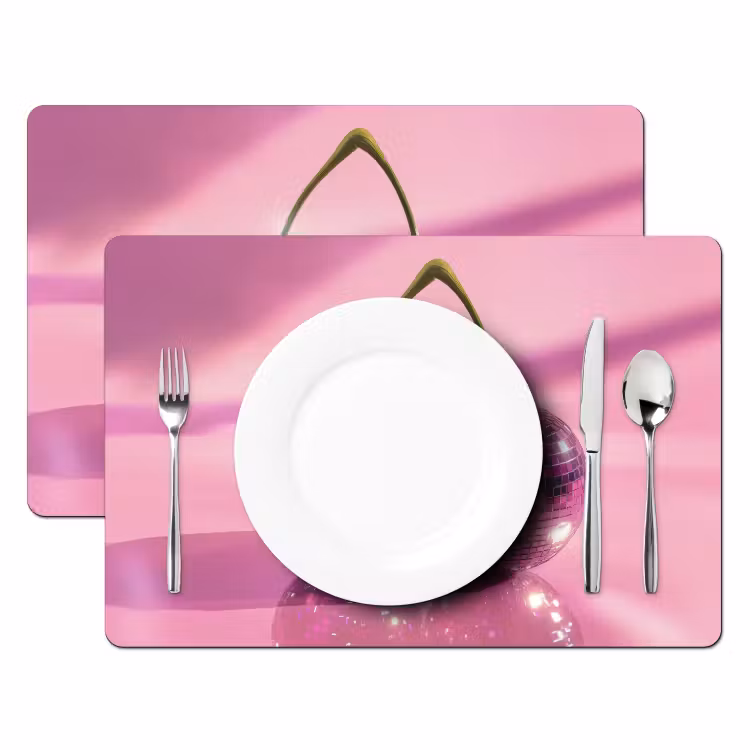 Tischset - 6 Stück - Glitzer - Discokugel - Rosa - Kirsche — 2