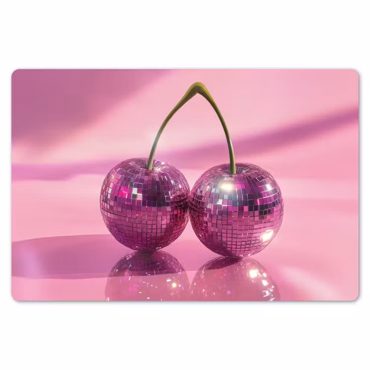 Tischset - 6 Stück - Glitzer - Discokugel - Rosa - Kirsche — 6