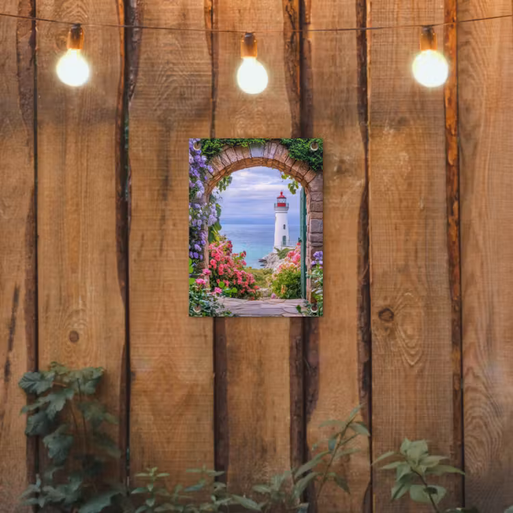 Gartenposter - Durchblick - Leuchtturm - Blumen - Aussicht — 2