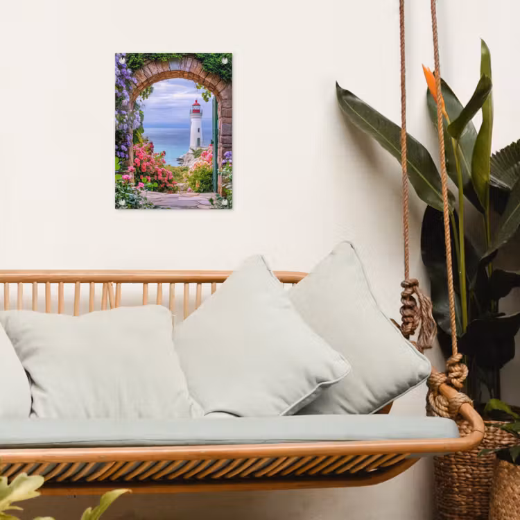 Gartenposter - Durchblick - Leuchtturm - Blumen - Aussicht — 4