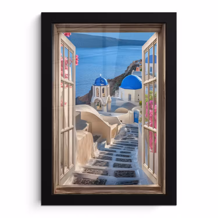 Bilder mit Rahmen - Durchsichtig - Santorini - Landschaft - Blau - Griechisch — 1