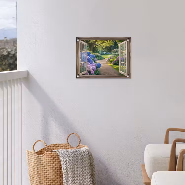Gartenposter - Aussicht - Garten - Fenster - Hortensie - Blumen — 5