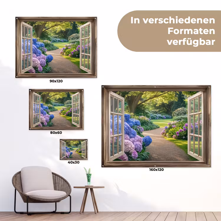Gartenposter - Aussicht - Garten - Fenster - Hortensie - Blumen — 6
