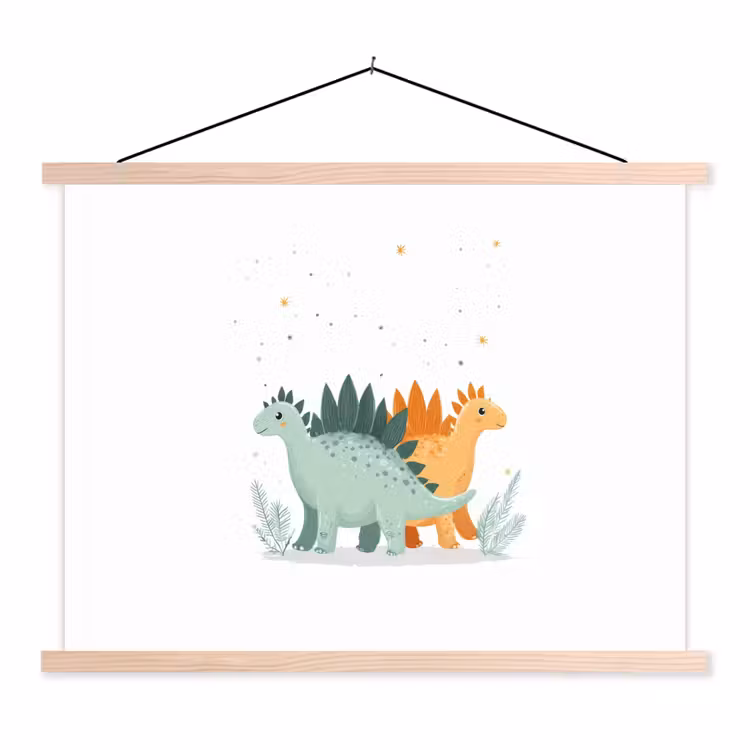 Stoffbild - Pflanzen - Sterne - Dinosaurier - Orange — 1