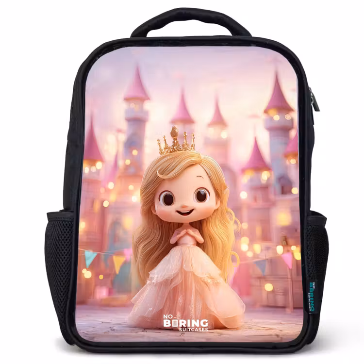Kinderrucksack mit Namen - Schwarz - Prinzessin - Rosa - Schloss — 1