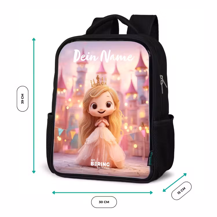 Kinderrucksack mit Namen - Schwarz - Prinzessin - Rosa - Schloss — 8
