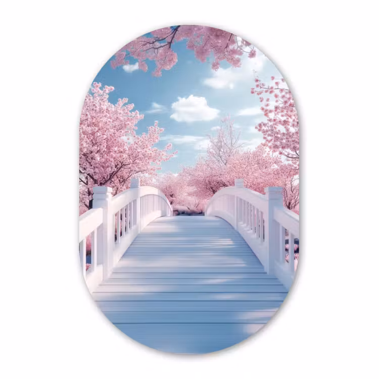 Forexbild Oval - Brücke - Kirschbäume - Weiß — 1