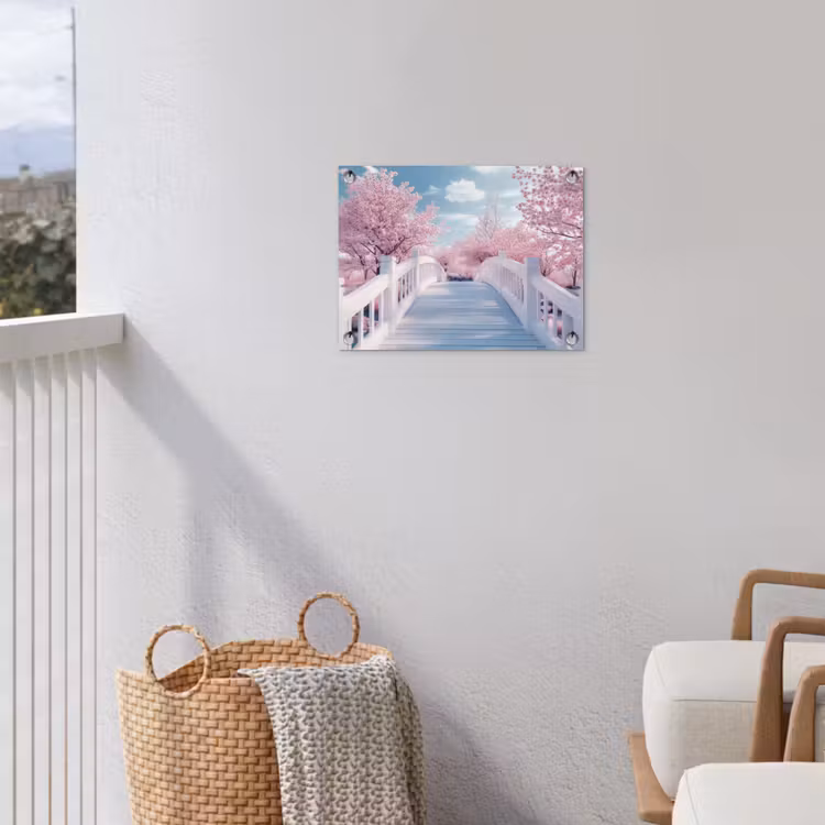 Gartenposter - Brücke - Kirschbäume - Weiß — 5