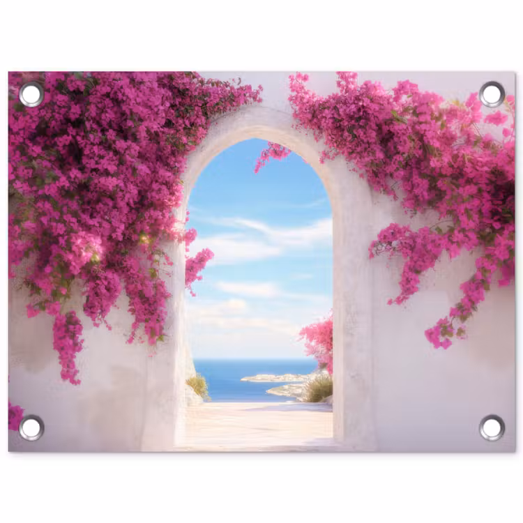 Gartenposter - Meer - Rosa - Blumen - Tor — 1