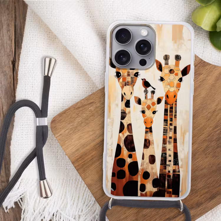 Handyhülle mit Band - Giraffen - Cartoon - Creme — 3